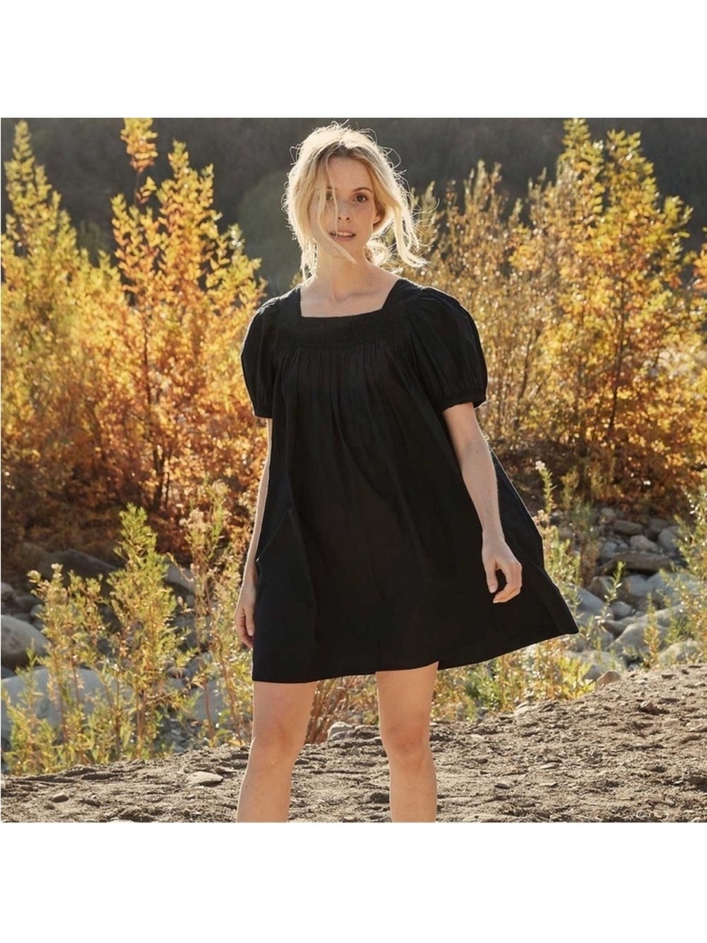 Dôen Earhart Organic Cotton Puff Sleeve Black Large GUC